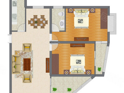 2室2厅 83.87平米户型图