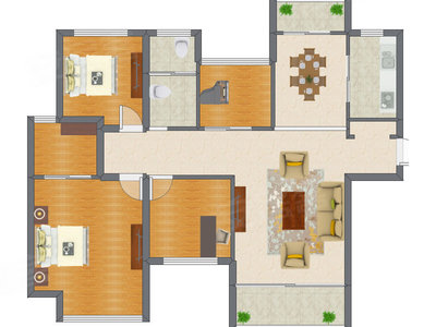 2室2厅 96.74平米户型图