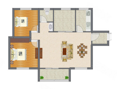2室2厅 87.59平米户型图
