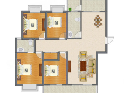 4室2厅 143.90平米户型图