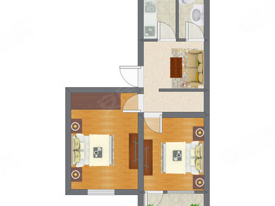 2室1厅 36.75平米户型图