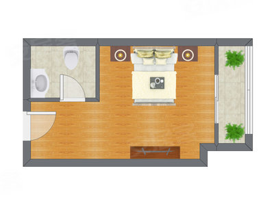 1室0厅 22.90平米户型图
