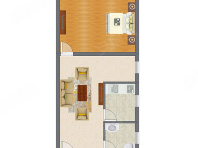 1室1厅 49.90平米户型图