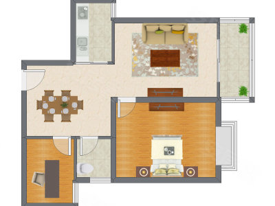 1室2厅 91.61平米户型图