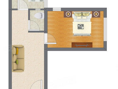 1室1厅 45.28平米户型图