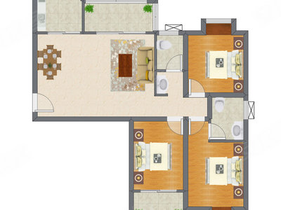 3室2厅 100.12平米户型图