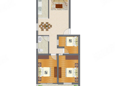 2室1厅 68.24平米