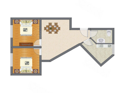 2室1厅 64.52平米户型图