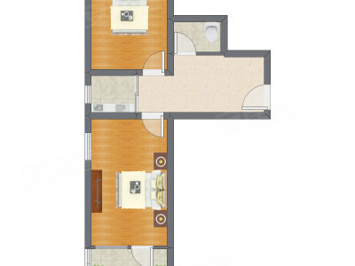 2室1厅 58.70平米户型图