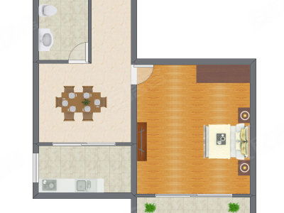 1室1厅 57.40平米户型图