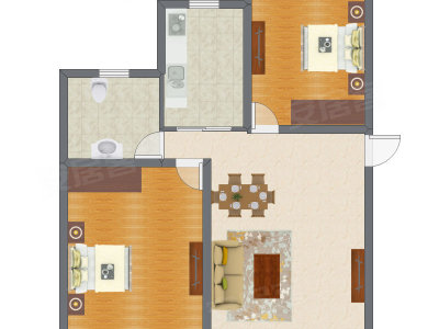 2室2厅 74.59平米户型图