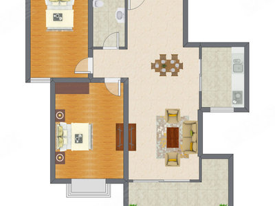 2室2厅 103.78平米户型图
