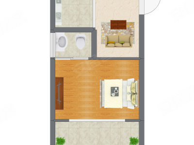 1室1厅 27.95平米户型图