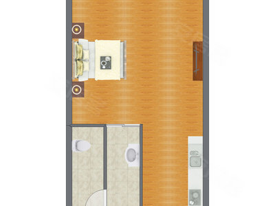 1室1厅 43.89平米户型图
