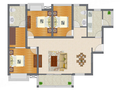 3室2厅 114.29平米户型图