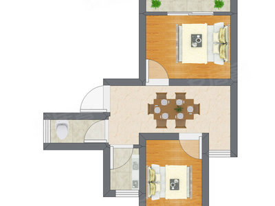 2室1厅 23.70平米户型图