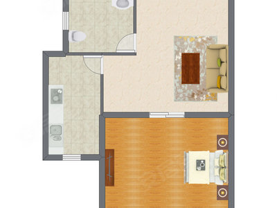 1室1厅 66.68平米户型图