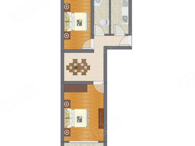 2室1厅 66.79平米户型图