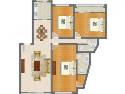 3室2厅 136.46平米户型图