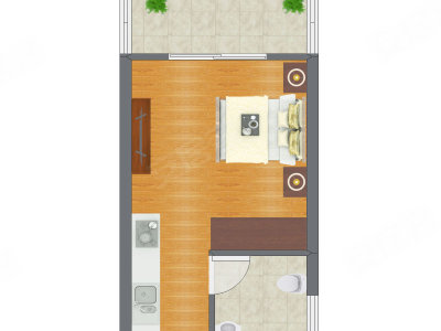 1室0厅 25.68平米户型图