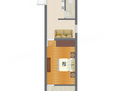 1室1厅 42.47平米户型图