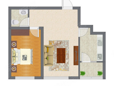 1室1厅 40.68平米