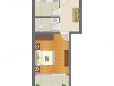 1室1厅 45.19平米户型图