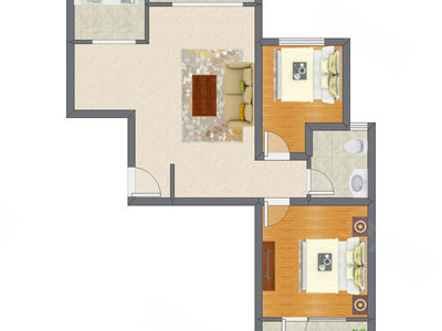 2室1厅 95.54平米户型图