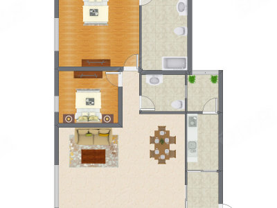 2室2厅 120.80平米户型图