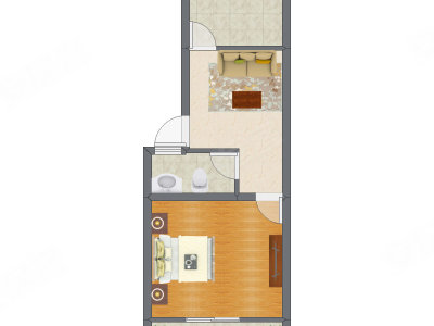 1室1厅 34.89平米户型图