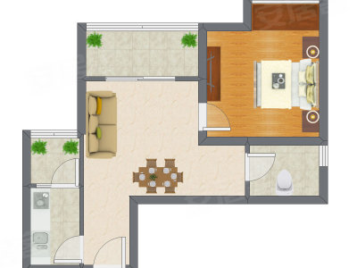 1室2厅 41.03平米户型图