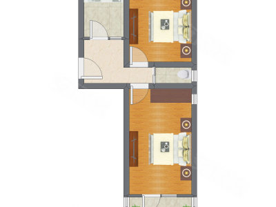 2室1厅 53.33平米户型图