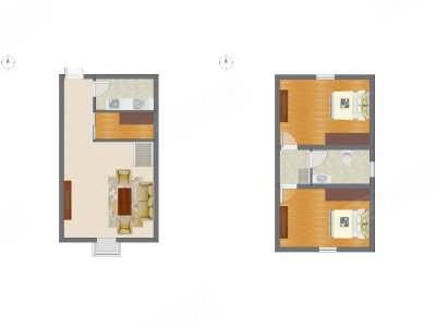 2室1厅 34.85平米户型图