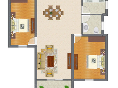 2室2厅 69.11平米户型图
