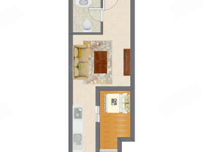 1室1厅 45.03平米户型图