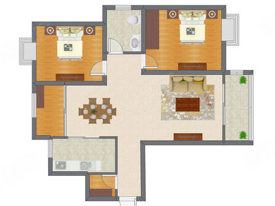 2室2厅 102.00平米户型图