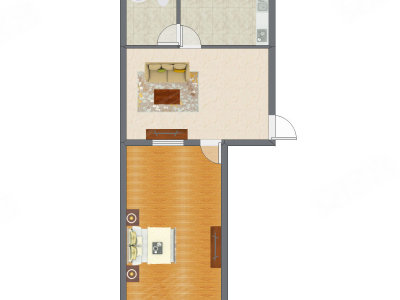 1室1厅 50.71平米户型图