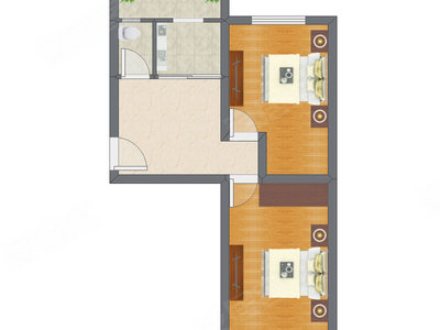 2室1厅 56.75平米户型图