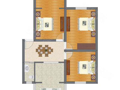 3室1厅 74.35平米