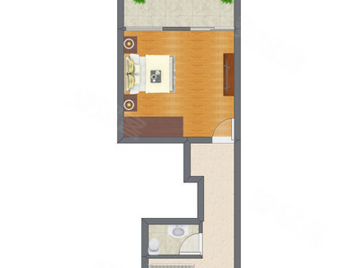 1室2厅 28.50平米户型图