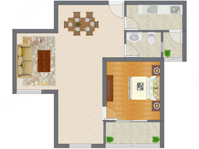 1室2厅 86.47平米户型图