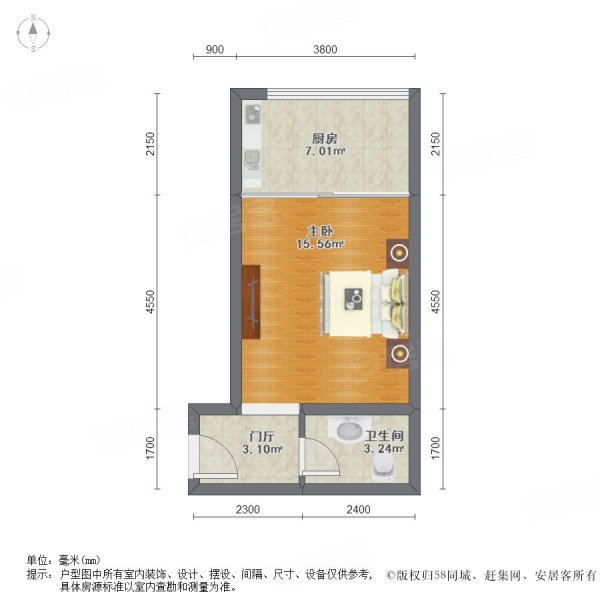 港湾壹号1室1厅1卫48.86㎡北60万