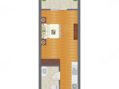 1室1厅 51.02平米户型图