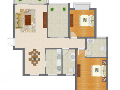 2室2厅 93.23平米户型图