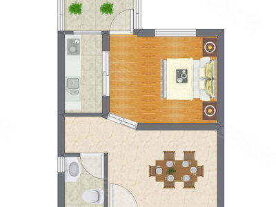 1室1厅 45.79平米户型图