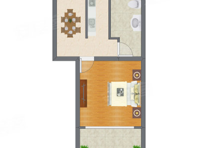 1室1厅 56.70平米户型图