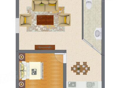 1室2厅 73.93平米户型图