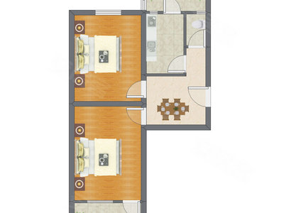 2室1厅 62.60平米户型图