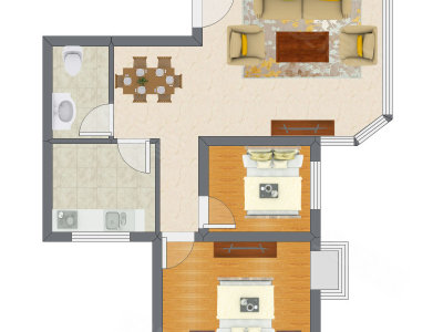2室2厅 71.75平米户型图