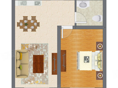 1室2厅 52.80平米户型图